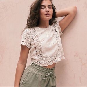 Abercrombie & Fitch Lace Crop Top - Off White, XS